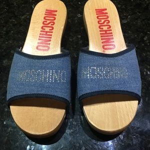 Moschino Denim Wooden Slides